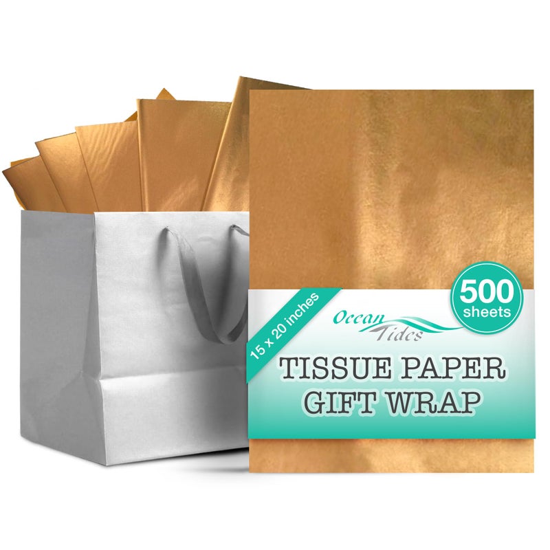 Ocean Tides 500 Sheets (14 x 20 Inches) Christmas Wrapping Paper â€“ Gift Wrapping Tissue Paper Bulk for Crafts, Birthdays, & Holidays â€“ Colored Tissue Papers for Gift Bags & Decorations, Gold - Image 1